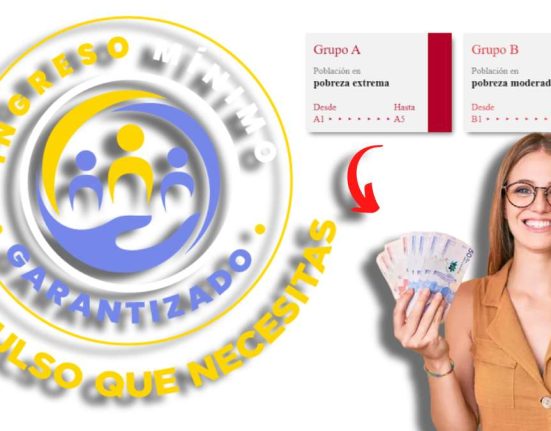 Cómo Recibir Dinero-MP Noticias, logo IMG, imagen con grupos Sisbén, mujer alegre con dinero colombiano en la mano, flecha roja apuntando a los billetes