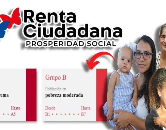 Grupos A y B del Sisbén-MP Noticias, logo de renta ciudadana, imágenes de mujeres con niños en los brazos, imágenes del grupo a y b del Sisbén, flecha roja