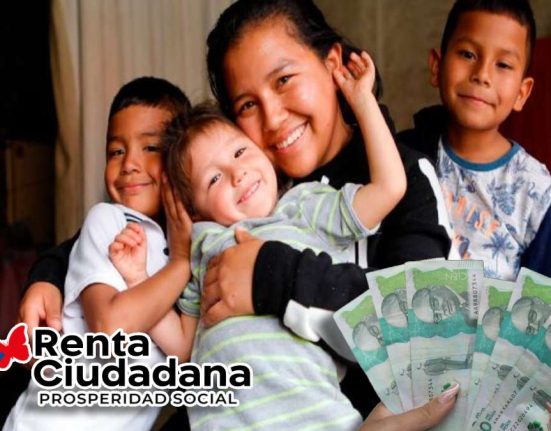 Hogares más vulnerables-MP Noticias, imagen de una mujer con niños abrazados, logo de renta ciudadana, imagen de billetes de 100 mil pesos colombianos