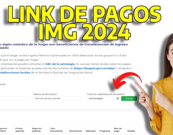 Pagos Pendientes-MP Noticias, link de consulta del IMG, imagen de mujer vestida de amarillo alegre señalando el link, flecha roja