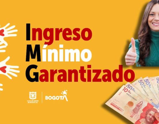 Pagos de Enero-MP Noticias, imagen logo del ingreso minimo garantizado, mujer alegre con señales de ok, y billetes colombianos de varias denominaciones