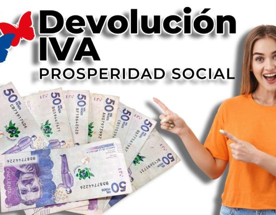 Quieres Participar en la Devolución del IVA 2024-MP Noticias, mujer alegre señalando, logo de devolución del IVA, billetes colombianos