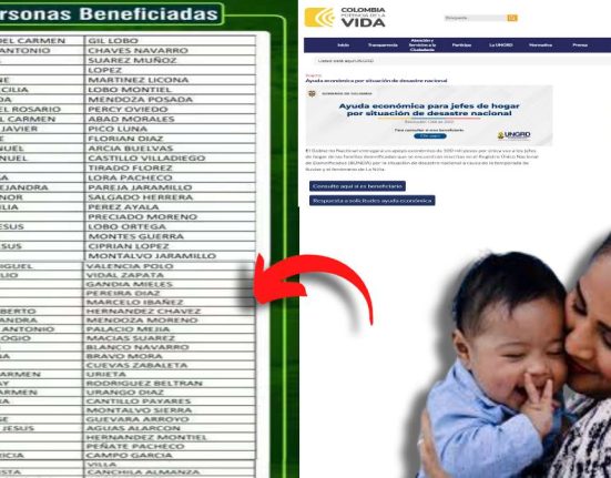 Ayuda Económica-MP Noticias. imagen de listados, imagen de la RUNDA, imagen de madre con hijo en los brazos, flecha apuntando hacia los listados