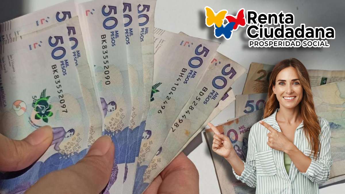 Criterios de Focalización-MP Noticias, imagen con billetes colombianos, mujer alegre señalando los billetes , logo de renta ciudadana