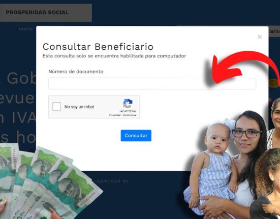 Focalización Devolución del IVA-MP Noticias, Imagen del link de consulta devolución del IVA, billetes de 100 mil pesos colombianos, imagen de varias mujeres y niños, flecha roja señalando el link de consulta