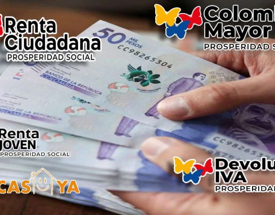 Requisitos de Focalización-MP Noticias, Imagen con billetes de 50 mil pesos colombianos, logo de renta ciudadana, logo de renta joven, logo de Colombia mayor, logo Mi Casa YA