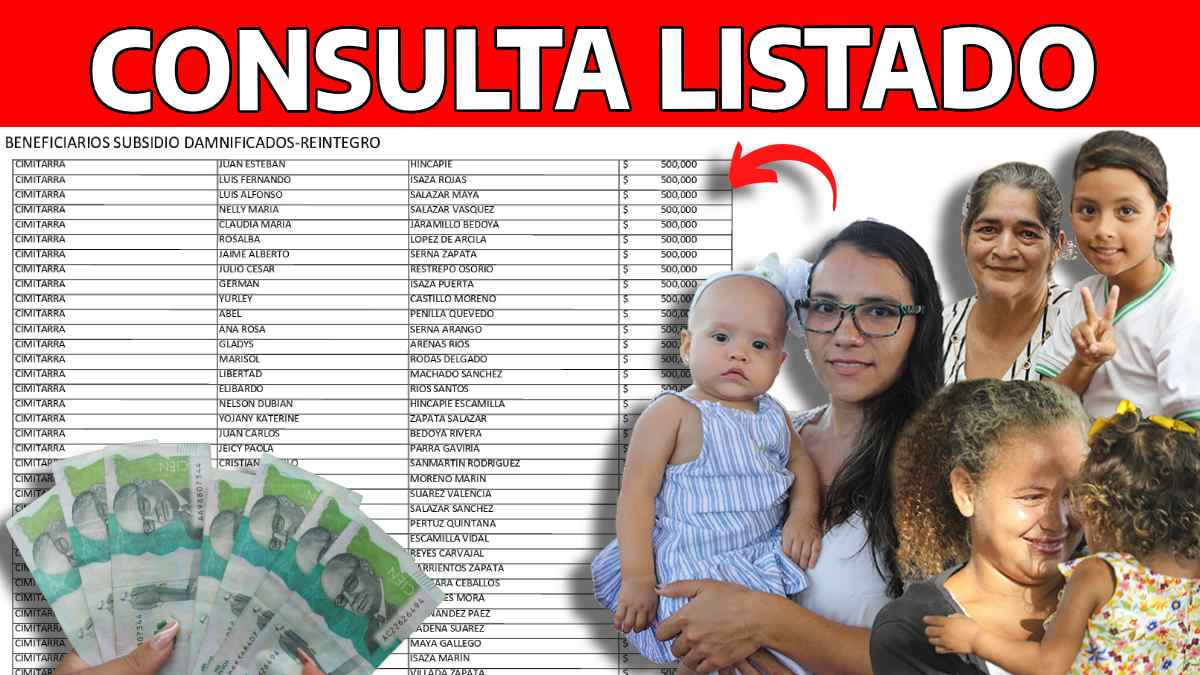 Ayuda económica-MP Noticias, Imagen de consulta listado, billetes de 100 mil pesos colombianos, imagen de mujeres con niñas en brazos