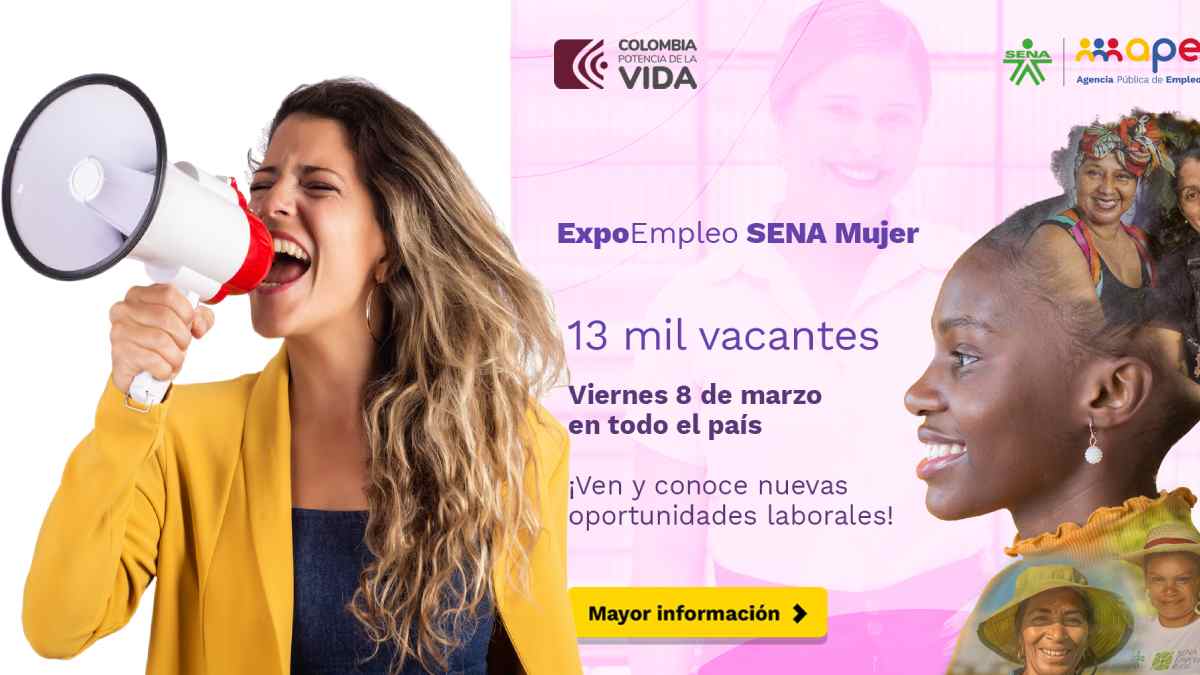 Convocatoria Abierta-MP Noticias, imagen de convocatoria para mujeres, una mujer con un megáfono en la mano