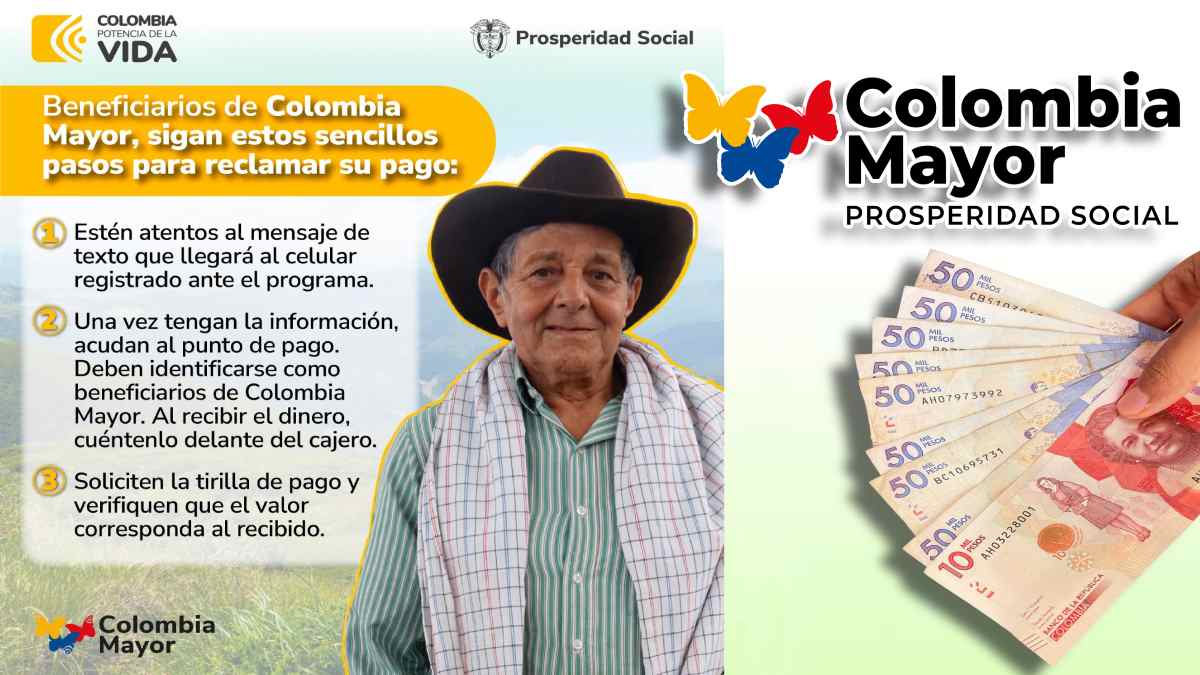 Focalización Colombia Mayor-MP Noticias, imagen de prosperidad social, logo de Colombia mayor, billetes colombianos