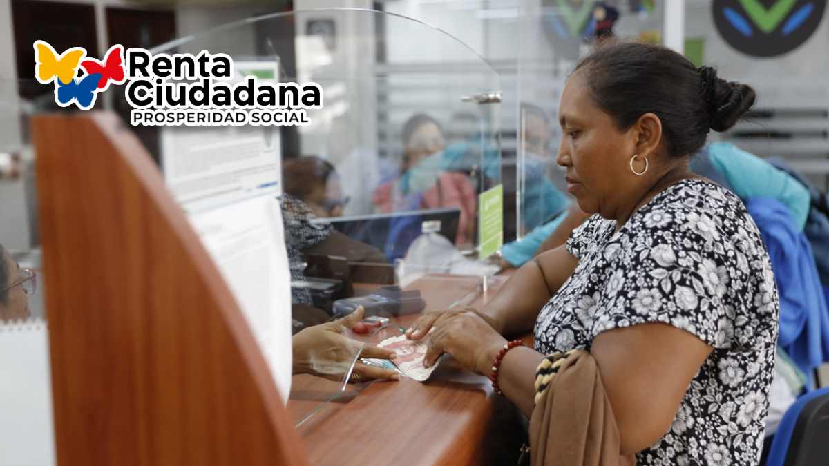 primer pago Renta Ciudadana 2024-MP Noticias, imagen de mujer cobrando ,logo de renta ciudadana
