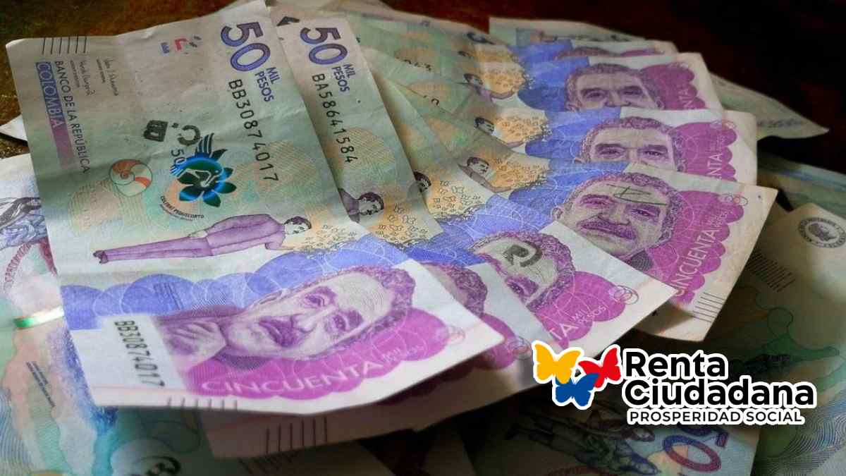 primer pago Renta Ciudadana 2024-MP Noticias, imagen con billetes de 50 mil pesos colombianos, logo de renta ciudadana