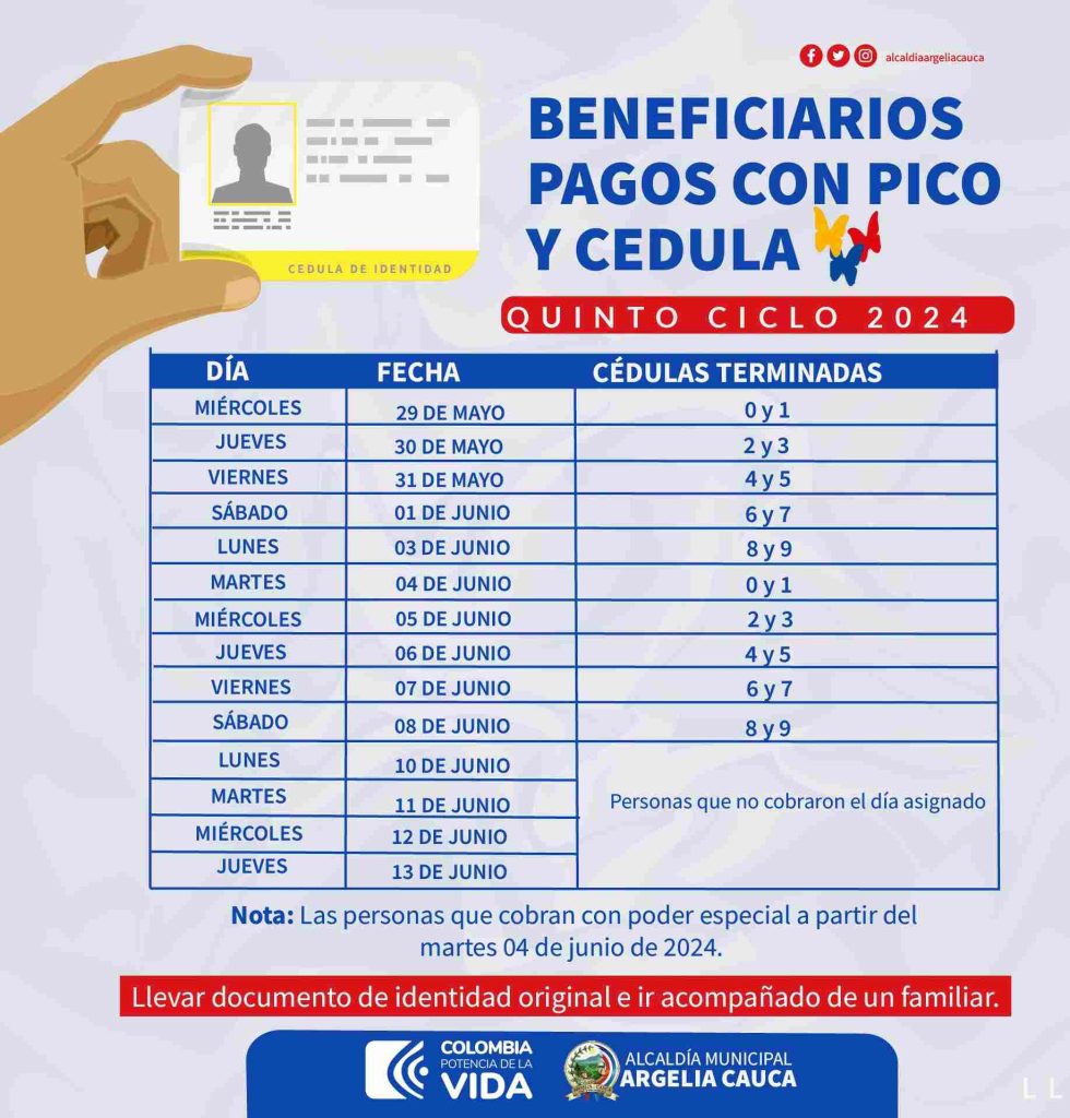pico y cedula Colombia mayor -créditos alcaldía de Argelia Cauca