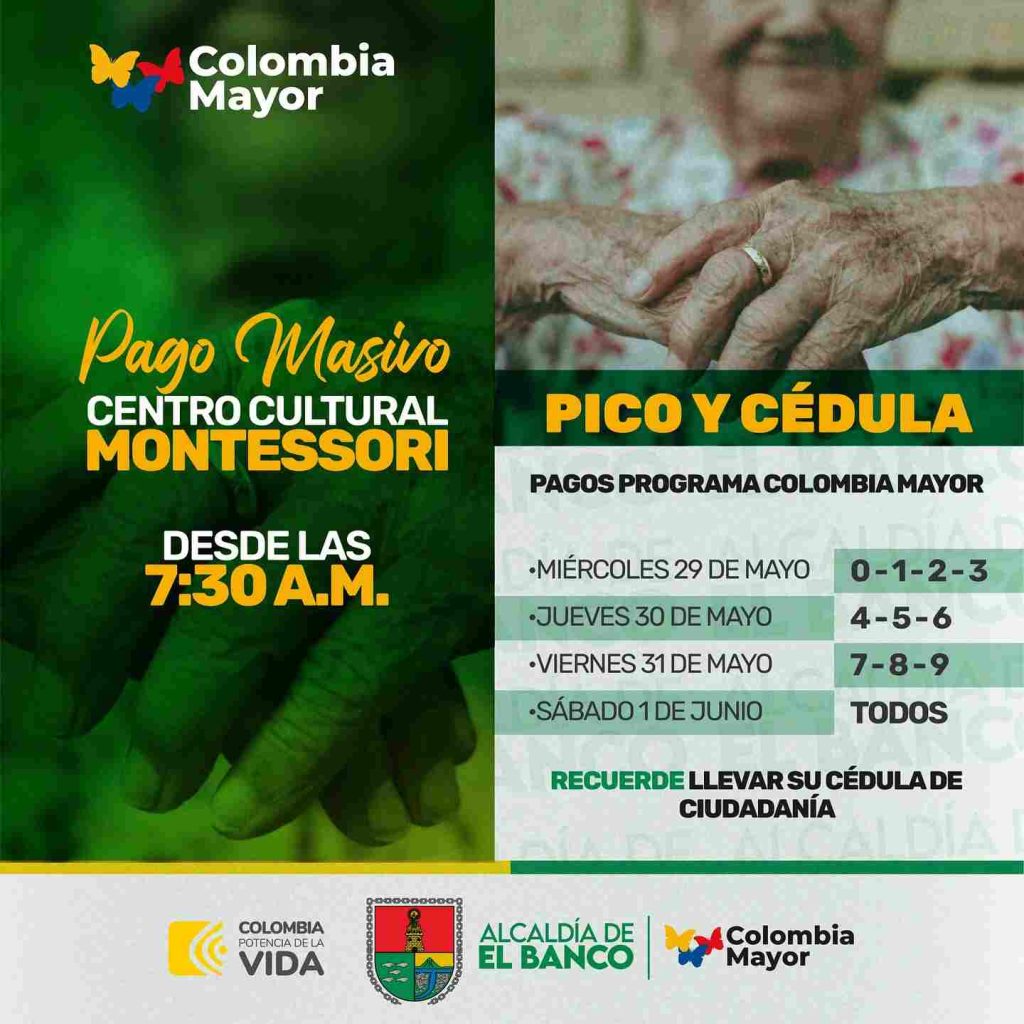 pico y cedula Colombia mayor- créditos alcaldía de Banco, Magdalena