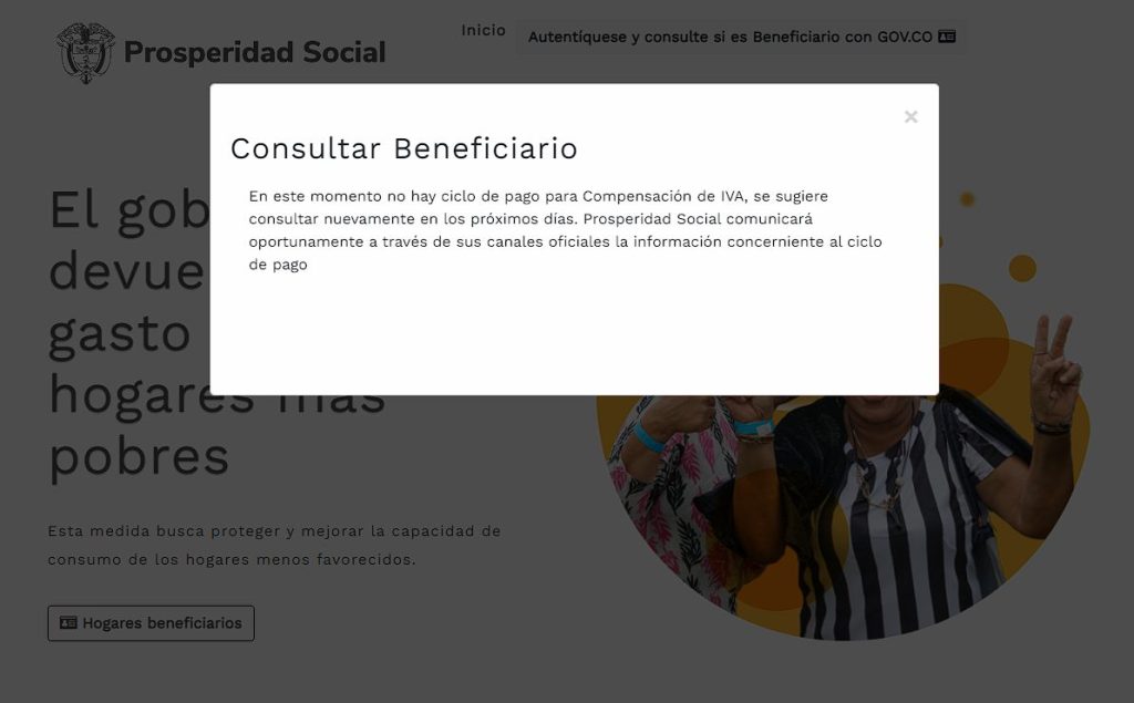 Captura de pantalla link de prosperidad social 